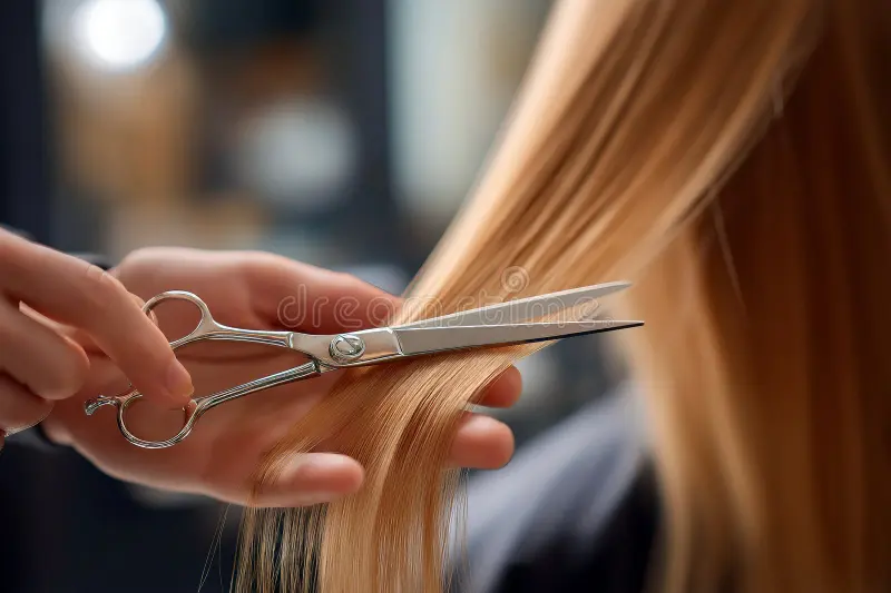 Hairdresser trimming clientโs hair โ Step 7 haircare routine