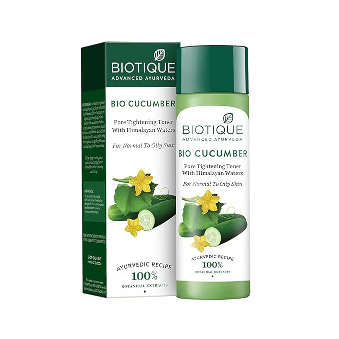 biotique cucumber pore tightening toner| ayurvedic and organically pure| maintains skin’s natural ph |100% botanical extracts| suitable for normal & oily skin types| 120ml biotique cucumber pore tightening toner| ayurvedic and organically pure| maintains skin’s natural ph |100% botanical extracts| suitable for normal & oily skin types| 120ml